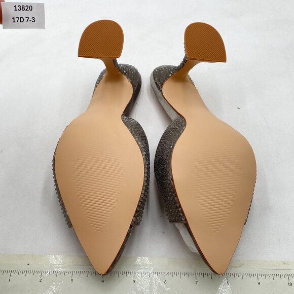 XYD Grey Trendy Open Pointed Toe High Heel Mules Slip-ons Crystal Sparkle Shoes - Picture 7 of 8